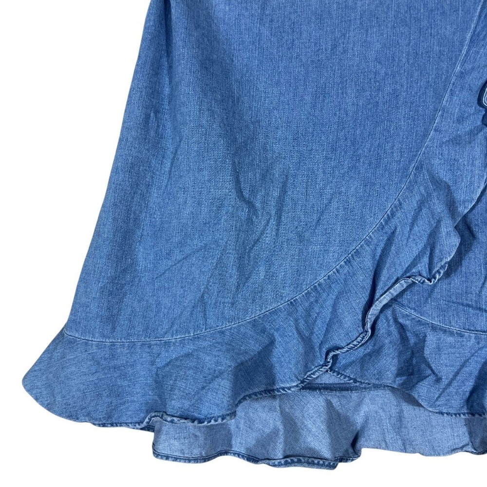 J. Crew Mercantile Ruffle Hem Faux Wrap Denim Skirt Blue Coastal Boho Size M - Picture 3 of 6